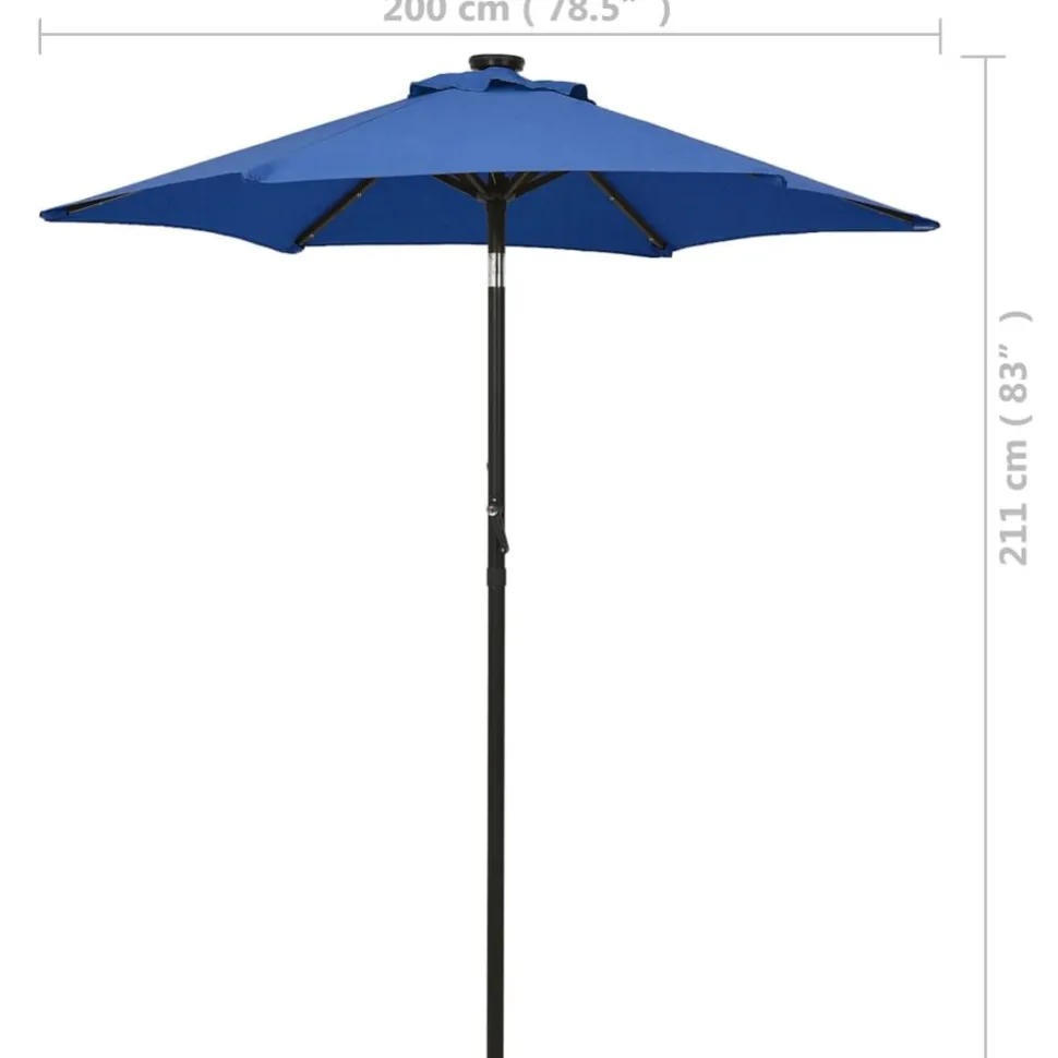 Aurinkovarjo LED-valolla 200x211 cm alumiini musta