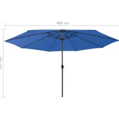 Aurinkovarjo LED-valot ja metallitanko 400 cm antrasiitti