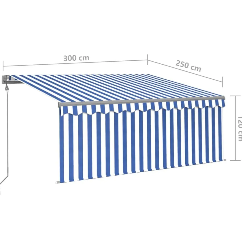 Automaattimarkiisi verhoLED/tuulisensori 3x2,5 m sininen/valkoinen