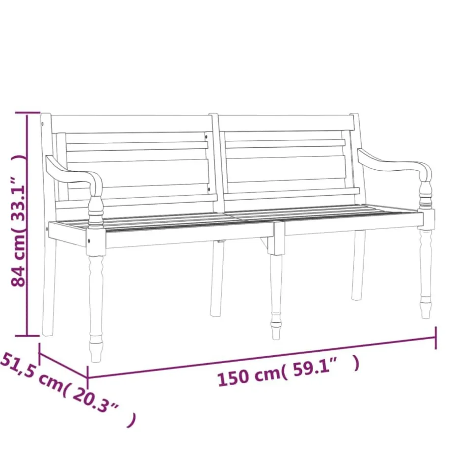 Batavia-penkki 150 cm, tiikkiä
