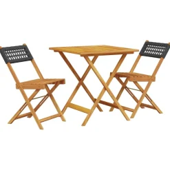 Bistrosarja 3-osainen musta polyrottinki ja täysi akasiapuu (81742)