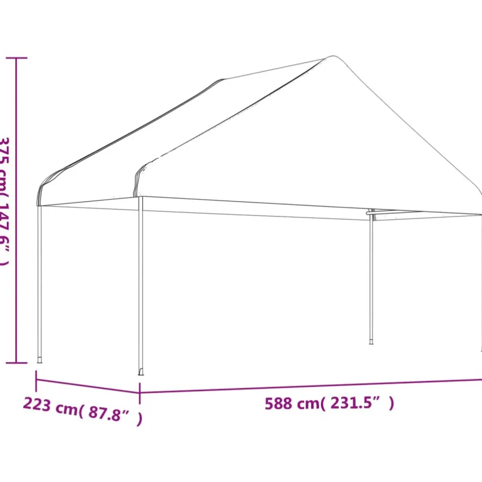 Huvimaja katolla valkoinen 5,88x2,23x3,75 m polyet