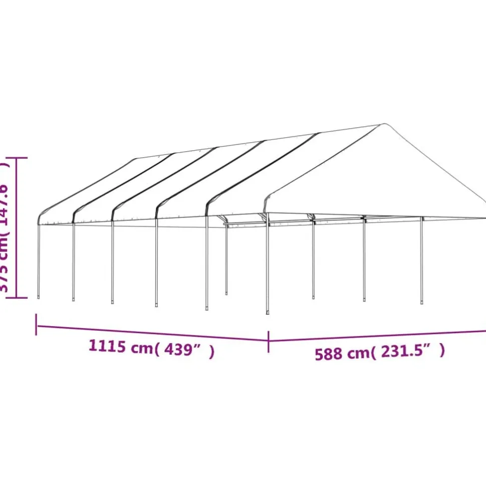 Huvimaja katolla valkoinen 11,15x5,88x3,75 m polyeteeni