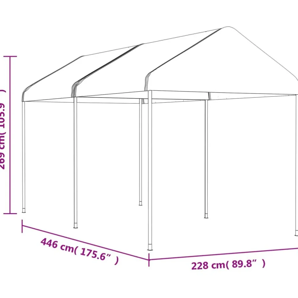 Huvimaja katolla valkoinen 4,46x2,28x2,69 m polyeteeni