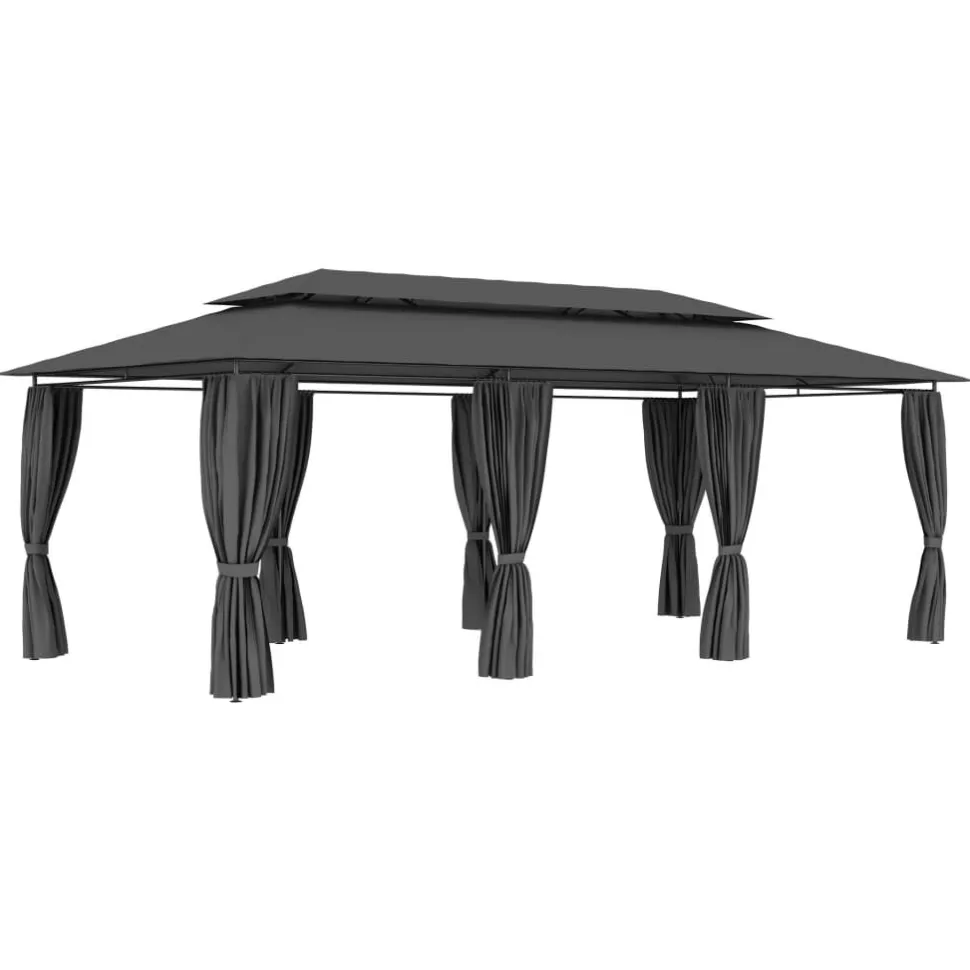 Huvimaja verhoilla 600x298x270 cm antrasiitti