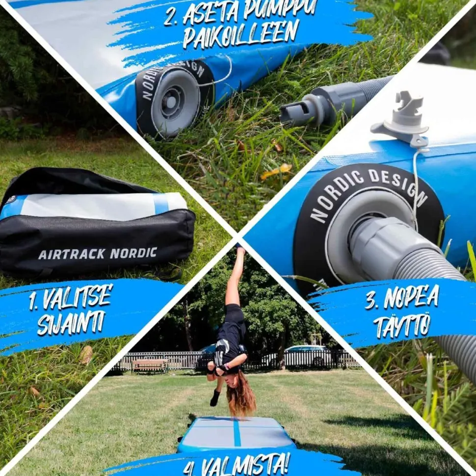 Ilmavolttipatja Airtrack Nordic Deluxe Wide sininen eri kokoja