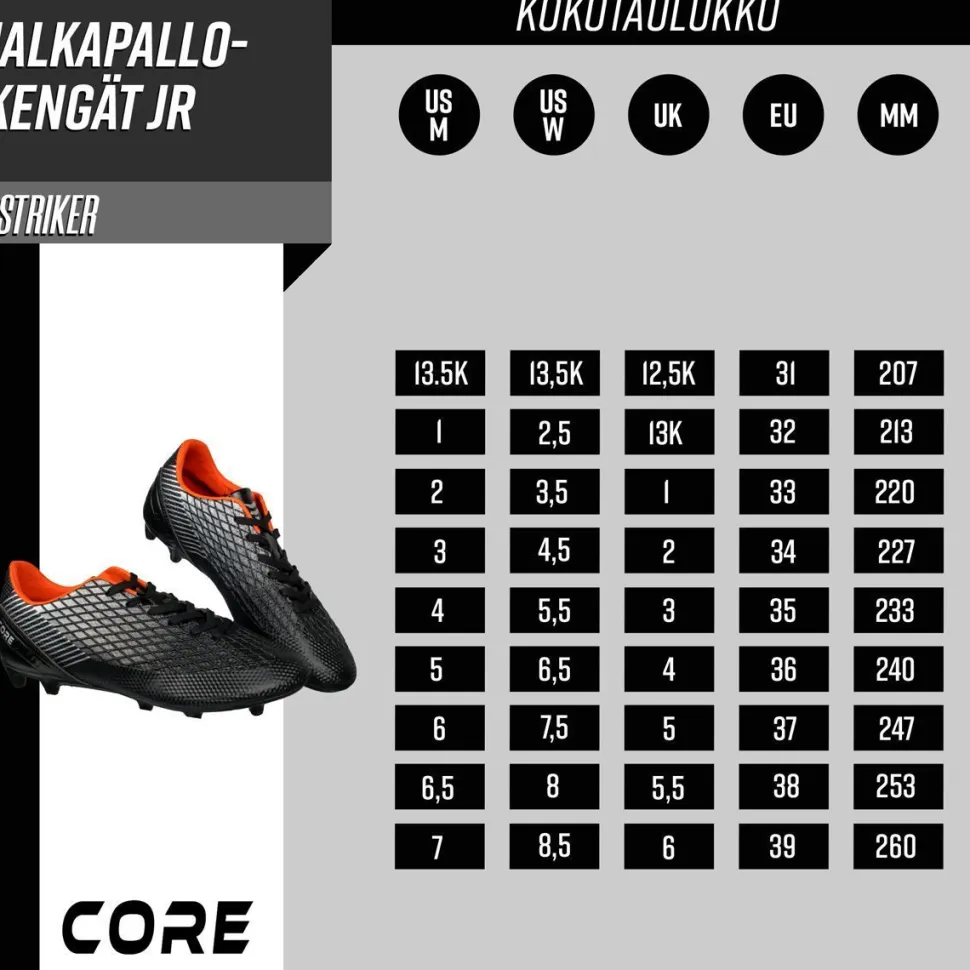 Jalkapallokengät Core JR Striker, musta, eri kokoja