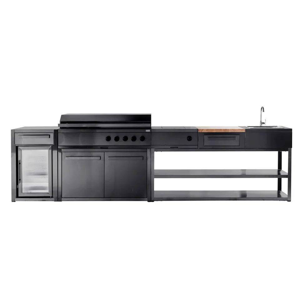 Kesäkeittiön perusmoduuli ovella Myoutdoorkitchen 120 cm 2 moduulia musta