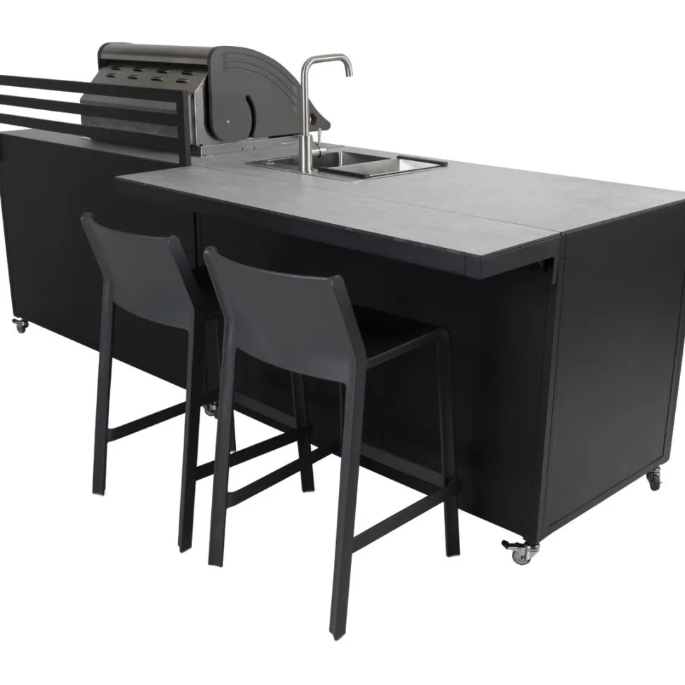 Kesäkeittiön työtasomoduuli Brafab Fornax, 140x74cm, musta/tiikki