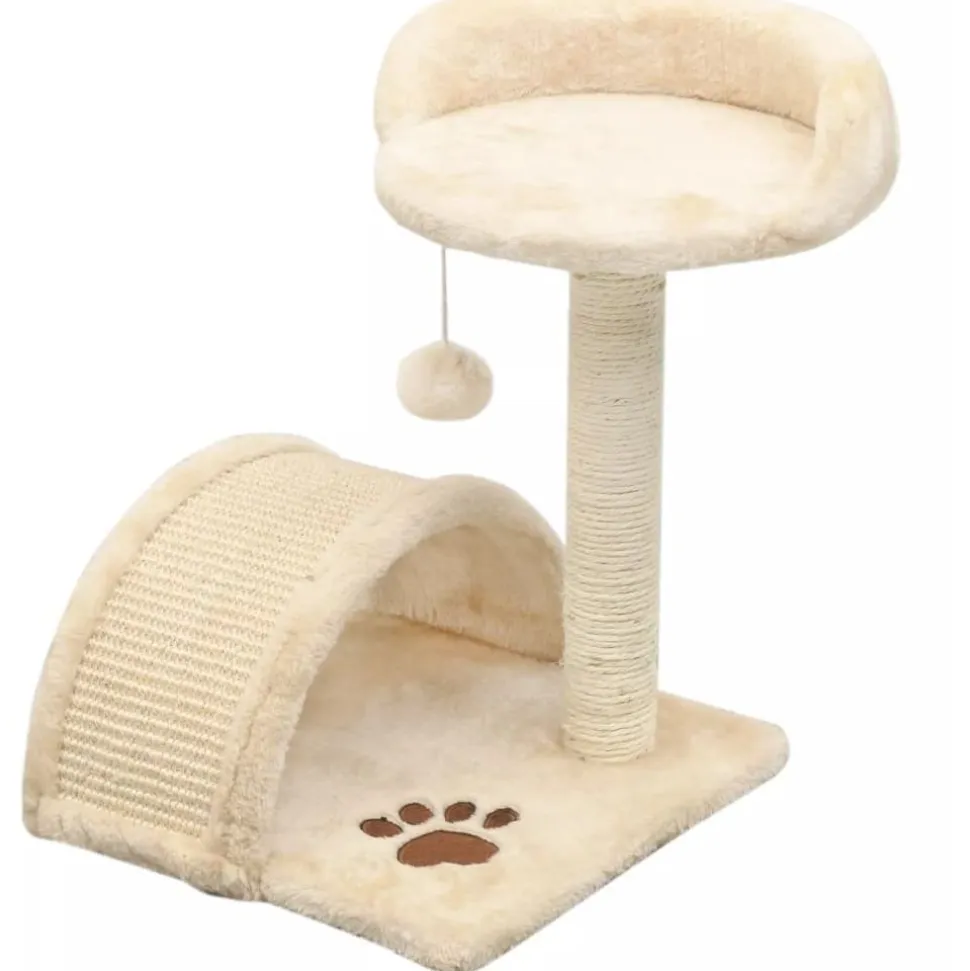 Kissan kiipeilypuu, sisal-pylväällä ja pesällä, 40cm, beige