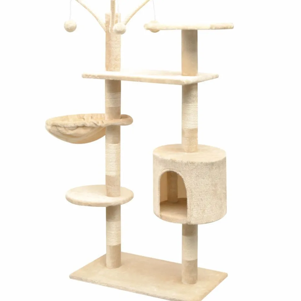 Kissan raapimispuu, sisal-pylväillä, 1 pesällä, 125cm, beige