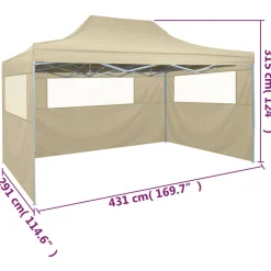 kokoontaitettava teltta 3:lla seinällä 3x4,5 m kerma