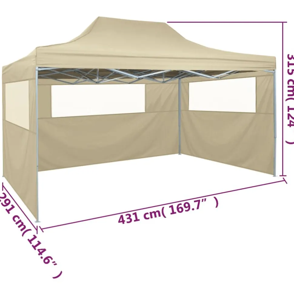 kokoontaitettava teltta 3:lla seinällä 3x4,5 m kerma