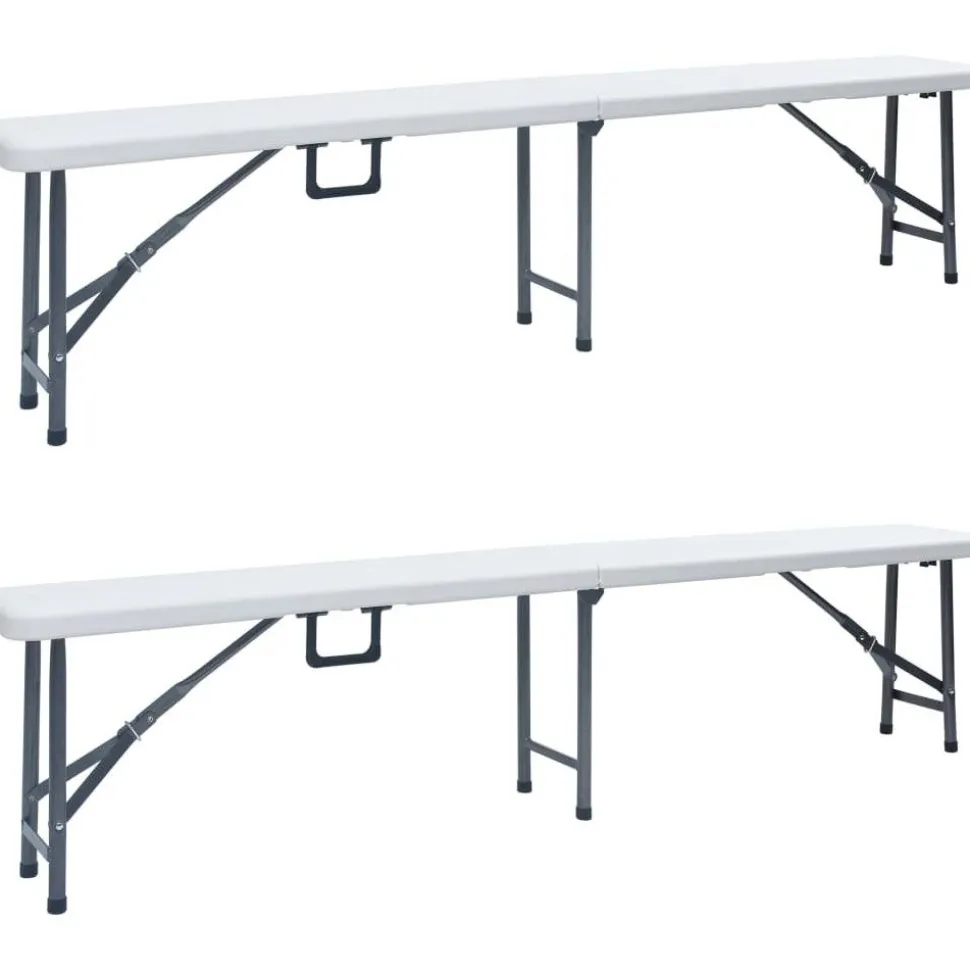 Kokoontaitettavat puutarhapenkit 2 kpl 180 cm hdpe valkoinen