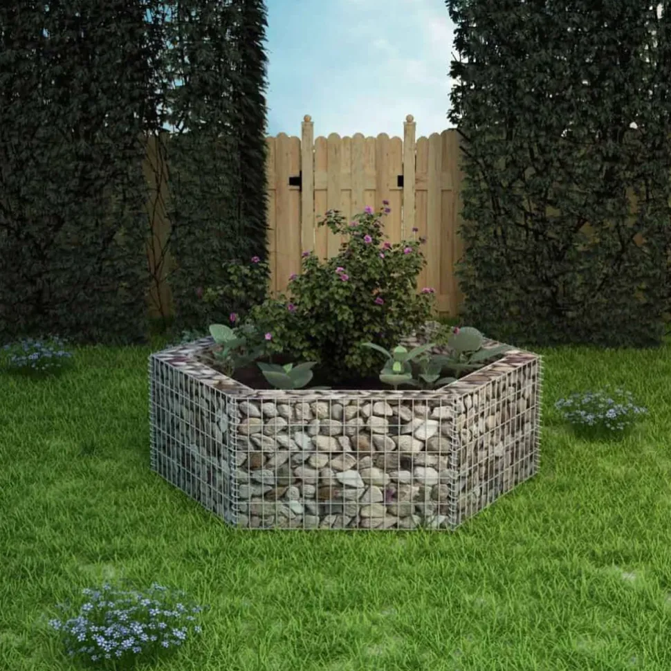 Korotettu kuusikulmainen gabion-/kivikorikehys 1, eri kokoja