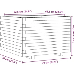 Kukkalaatikko puutarhaan vahanruskea 70x70x49,5 cm täysi mänty (47365)