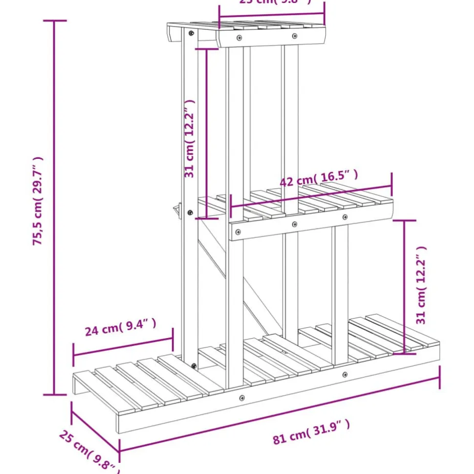 Kukkateline 81x25x75,5 cm, kuusta