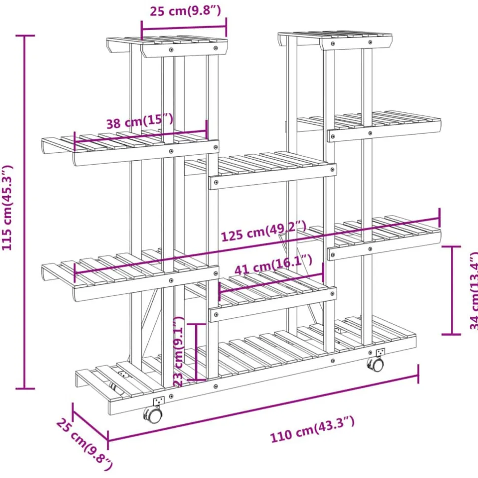 Kukkateline 81x25x75,5 cm, kuusta