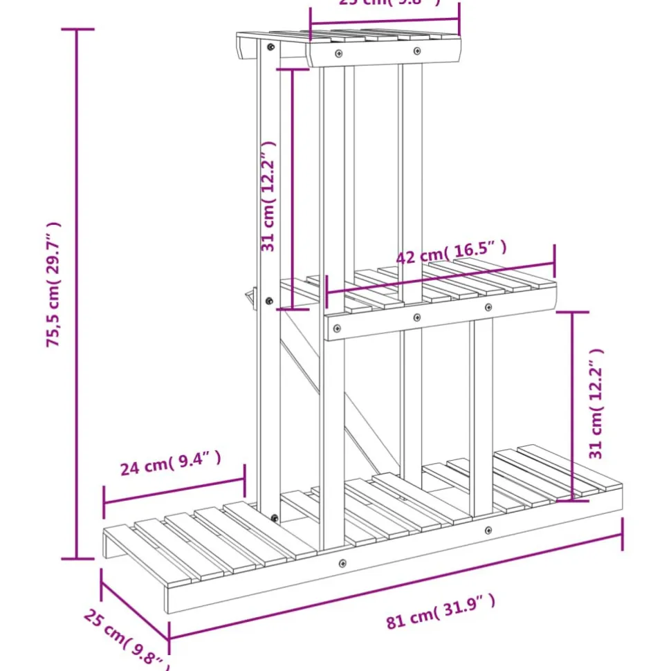Kukkateline 81x25x75,5 cm, kuusta