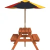 Lasten piknikpöytä 4 lapselle aurinkovarjolla täysi kuusi (81615)