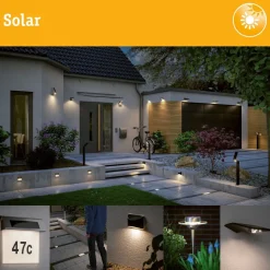 LED-maavalaisin aurinkokennolla Paulmann Domenic, 8x8cm, IP67, 3000K, musta