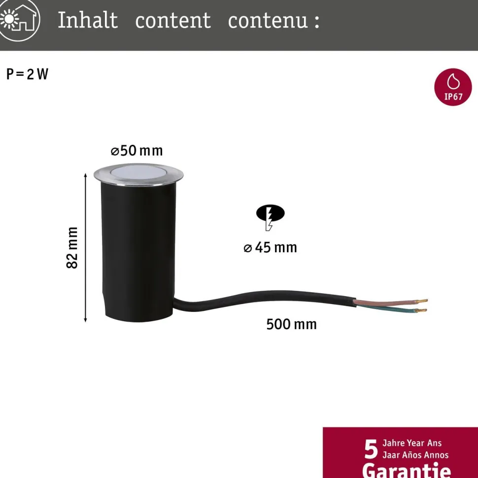 LED-terassivalaisin Paulmann, IP65, 50mm, 2200K, alumiini