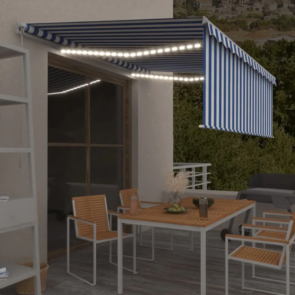 Manuaalisesti kelattava markiisi 2 verho/LED 3x2,5 m keltainen/valkoinen