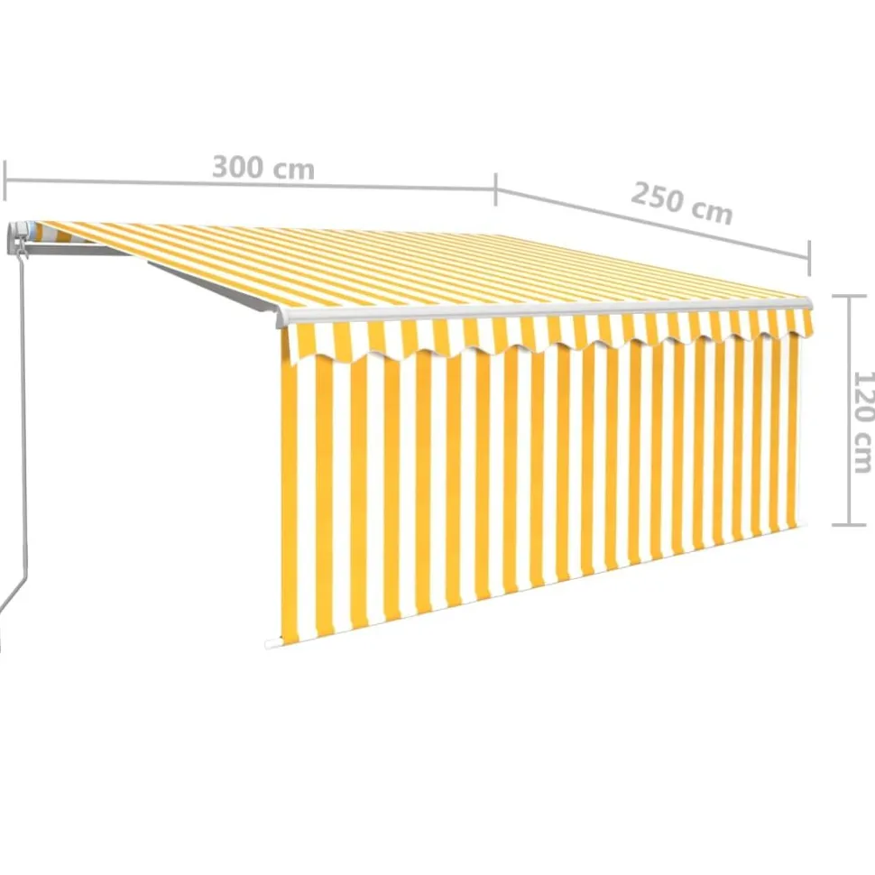 Manuaalisesti kelattava markiisi 2 verho/LED 3x2,5 m keltainen/valkoinen