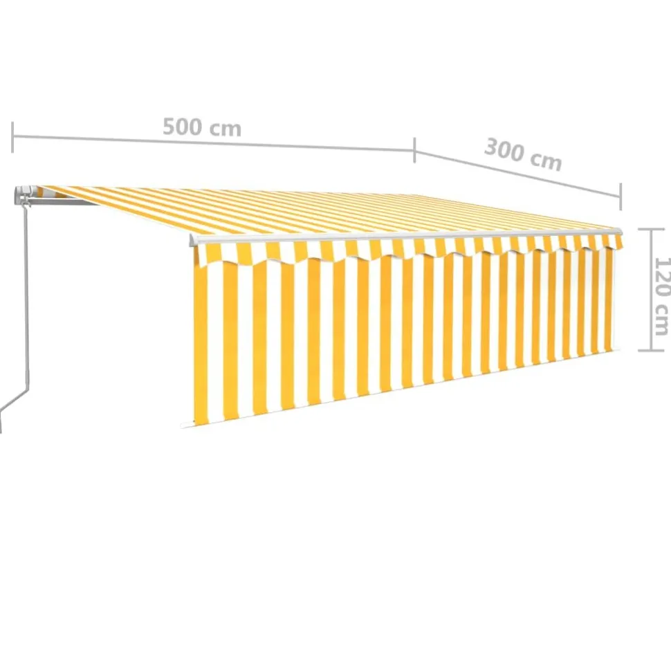 Manuaalisesti kelattava markiisi 2 verho/LED 3x2,5 m keltainen/valkoinen