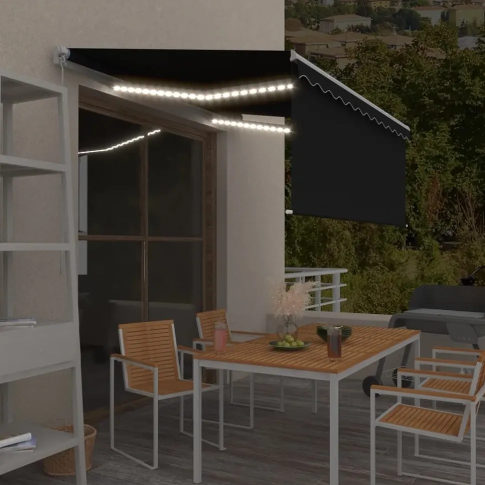 Manuaalisesti kelattava markiisi 2 verho/LED 3x2,5 m keltainen/valkoinen