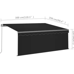 Manuaalisesti kelattava markiisi verhoilla 3x2,5 m kerma