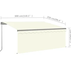 Manuaalisesti kelattava markiisi verhoilla 3x2,5 m kerma