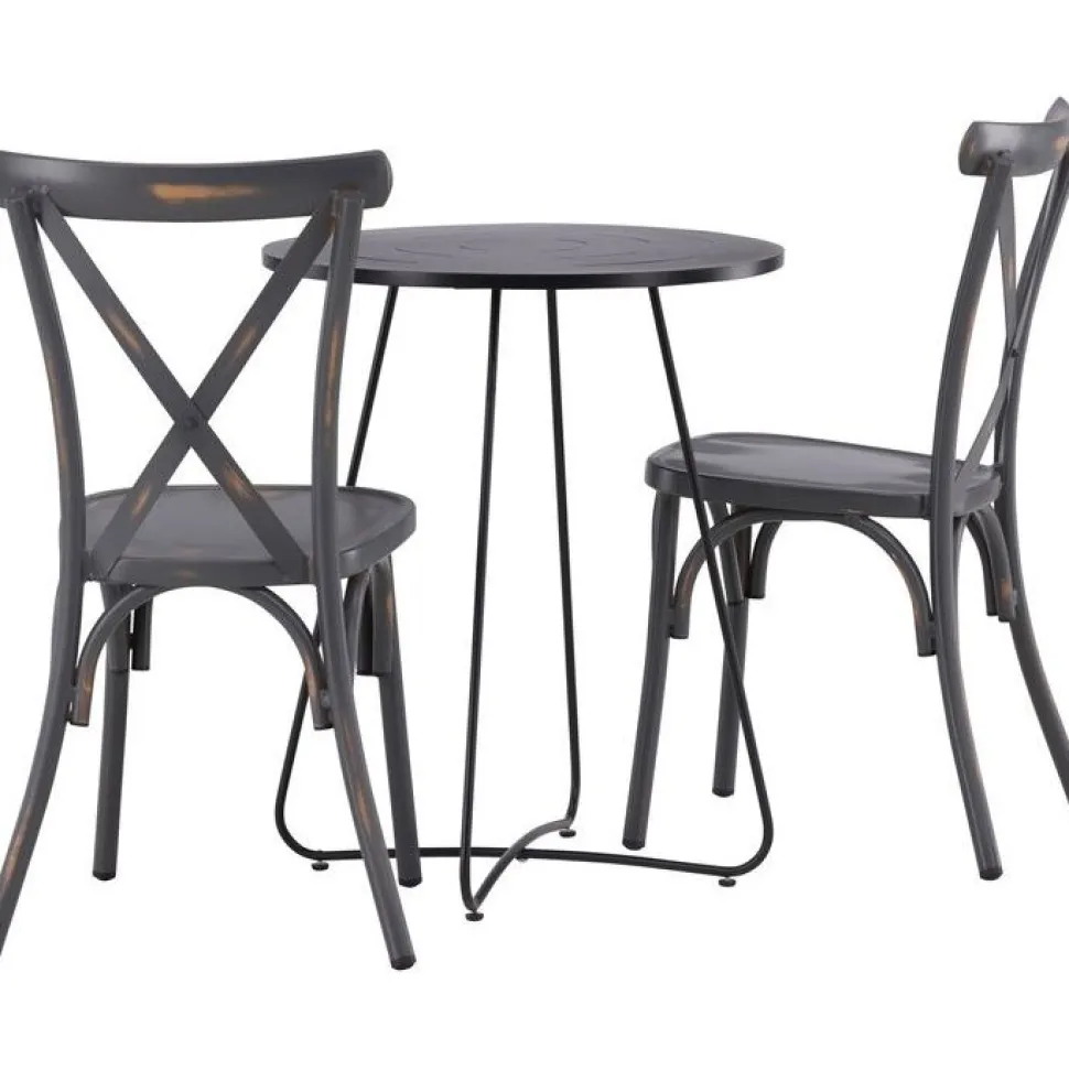 Parvekeryhmä Venture Home, ø60cm beige Bacong-pöytä + 2 mustaa Tablas-tuolia