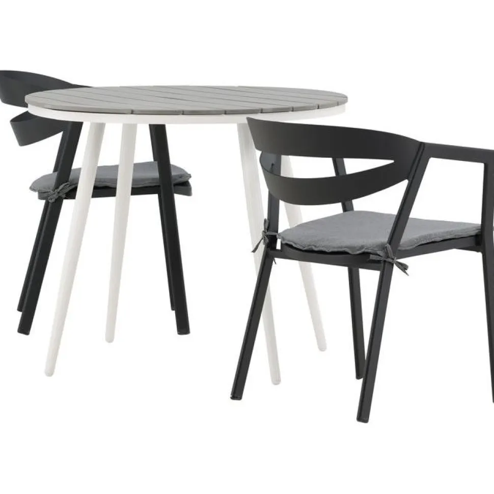 Parvekeryhmä Venture Home, ø90cm, harmaa/valkoinen Break-pöytä + 2 musta/harmaata Slit-tuolia