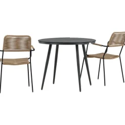 Parvekeryhmä Venture Home, ø90cm, musta Break-pöytä + 2 ruskeaa Lindos-tuolia, käsinojilla