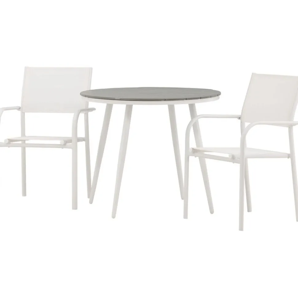 Parvekeryhmä Venture Home, ø90cm, musta Break-pöytä + 2 mustaa, pinottavaa Santorini-tuolia