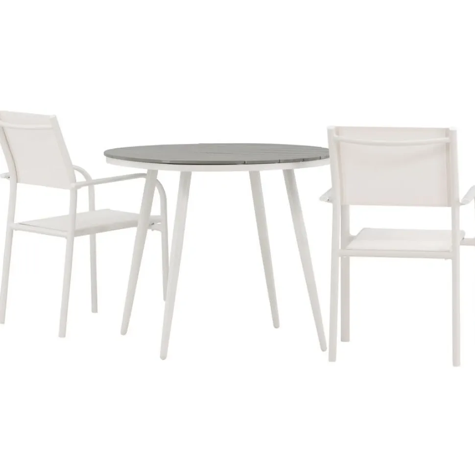 Parvekeryhmä Venture Home, ø90cm, musta Break-pöytä + 2 mustaa, pinottavaa Santorini-tuolia