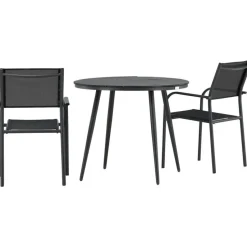 Parvekeryhmä Venture Home, ø90cm, musta Break-pöytä + 2 mustaa, pinottavaa Santorini-tuolia