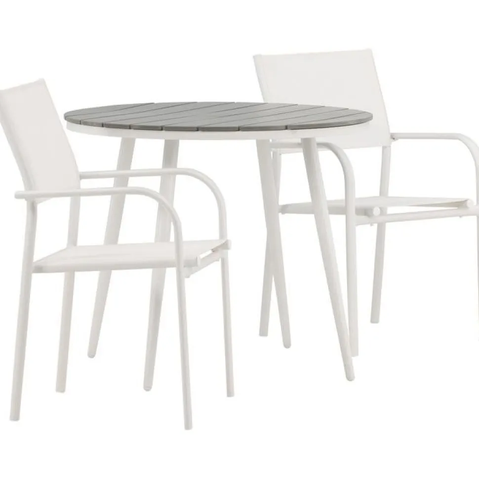 Parvekeryhmä Venture Home, ø90cm, musta Break-pöytä + 2 mustaa, pinottavaa Santorini-tuolia