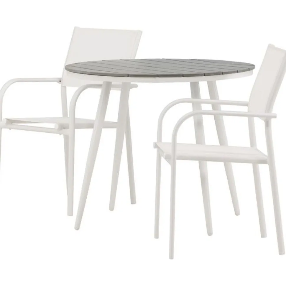 Parvekeryhmä Venture Home, ø90cm, musta Break-pöytä + 2 mustaa, pinottavaa Santorini-tuolia
