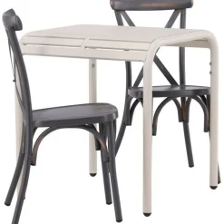 Parvekeryhmä Venture Home, 70x70cm beige Borneo-pöytä + 2 mustaa Tablas-tuolia