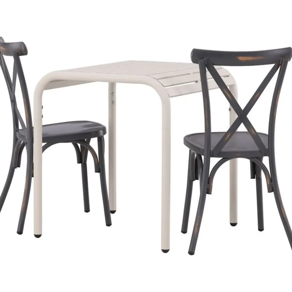 Parvekeryhmä Venture Home, 70x70cm beige Borneo-pöytä + 2 mustaa Tablas-tuolia