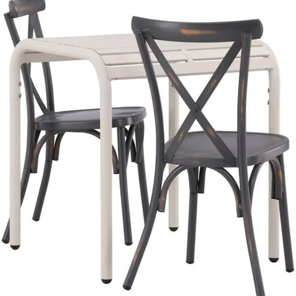 Parvekeryhmä Venture Home, 70x70cm beige Borneo-pöytä + 2 mustaa Tablas-tuolia