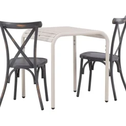 Parvekeryhmä Venture Home, 70x70cm beige Borneo-pöytä + 2 mustaa Tablas-tuolia