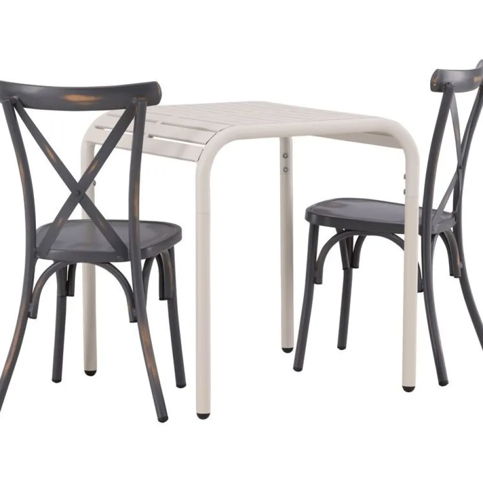 Parvekeryhmä Venture Home, 70x70cm beige Borneo-pöytä + 2 mustaa Tablas-tuolia