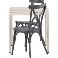 Parvekeryhmä Venture Home, 70x70cm beige Borneo-pöytä + 2 mustaa Tablas-tuolia