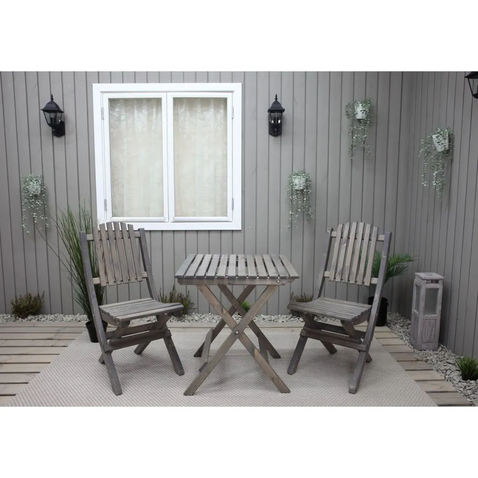 Parvekesetti Baltic Garden Wilma 65x65cm pöytä + 2 Visby tuolia harmaa