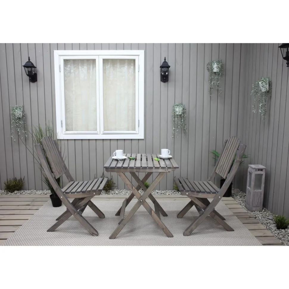 Parvekesetti Baltic Garden Wilma 65x65cm pöytä + 2 Visby tuolia harmaa