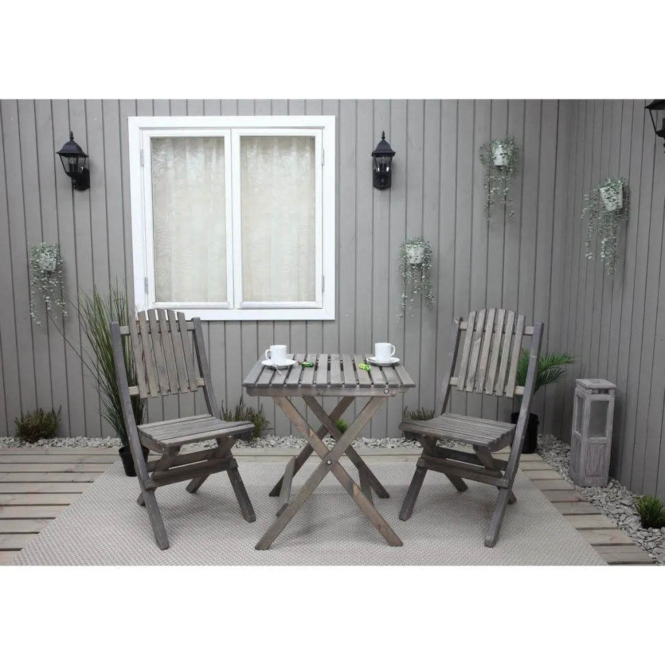Parvekesetti Baltic Garden Wilma 65x65cm pöytä + 2 Visby tuolia harmaa