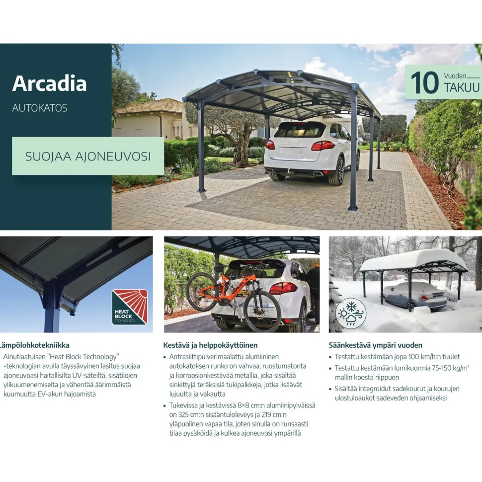 Paviljonki Palram-Canopia Tucson, 15.6m², 3.6x4.3m, harmaa